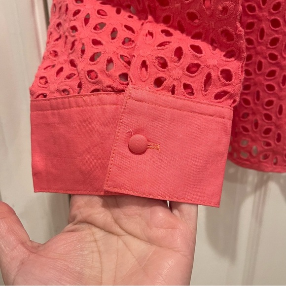 Susan Graver Button Up Shirt Women’s XL Coral Eyelet Cotton Long Sleeves Spring - Picture 4 of 8